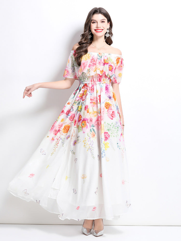 Floral Off-Shoulder Chiffon Maxi Dress